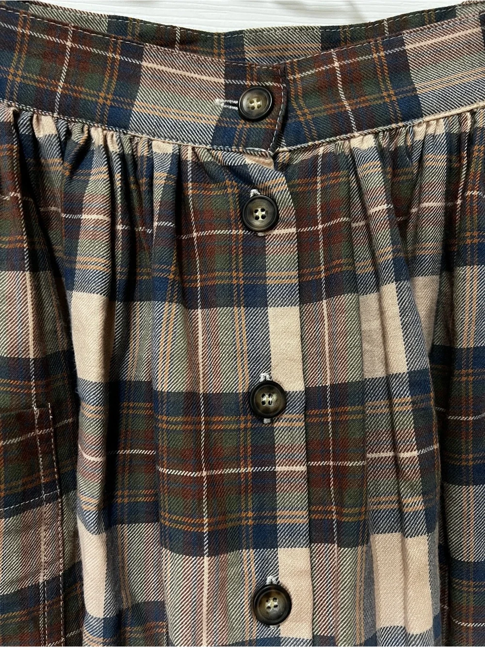 Laura Ashley vintage Plaid Maxi Skirt Pleated Size 12 Front Button Closure Brown - Picture 7 of 12